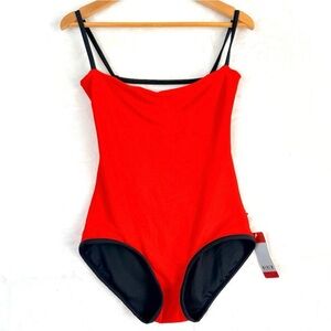BLOCH Reversible Square Neck Open Back Leotard Unitards Womens M Red Black NEW